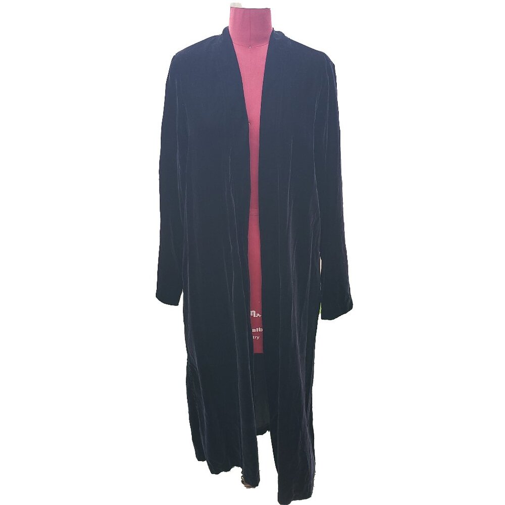 Flax Cardigan Duster Black Velvet Open Long Sleeve Small